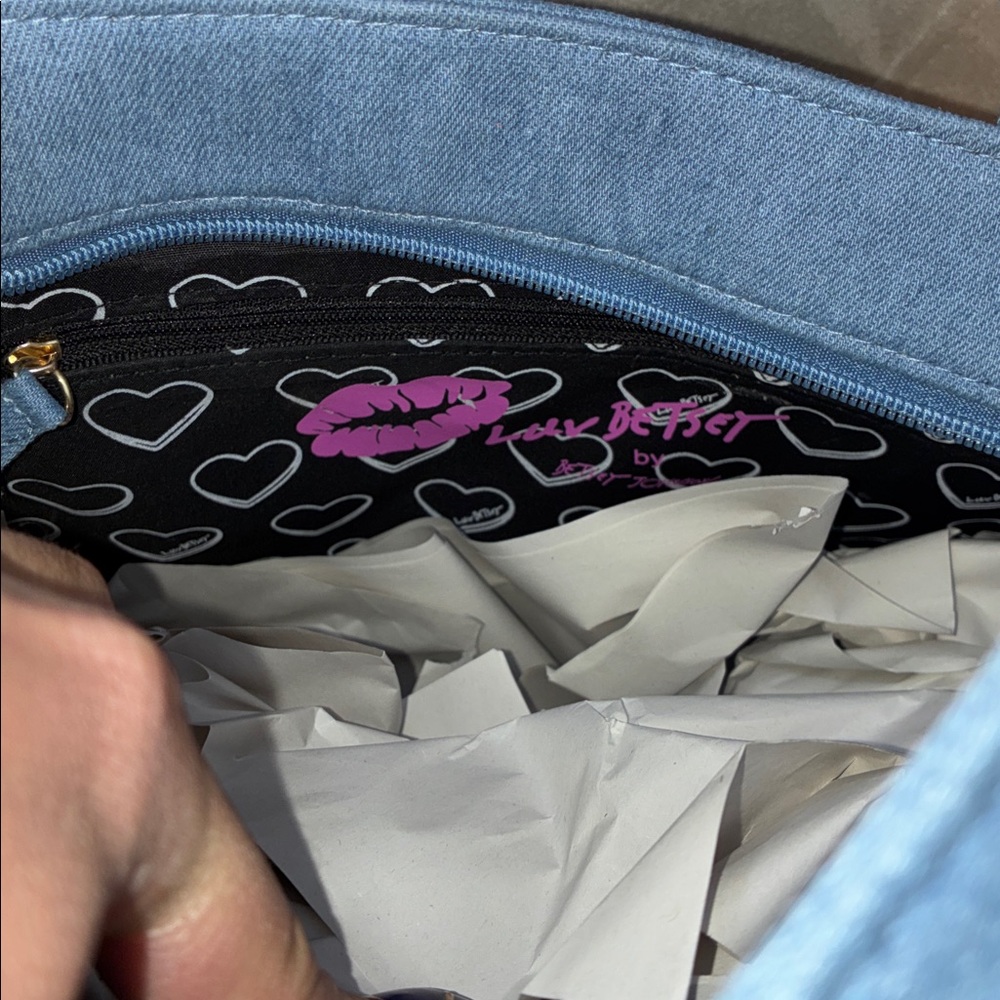 24HR DROP ⬇️ Betsey Johnson embroidered heart cherries denim tote bag - Picture 5 of 5